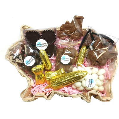 Small Pig Shaped Wooden Gift Basket